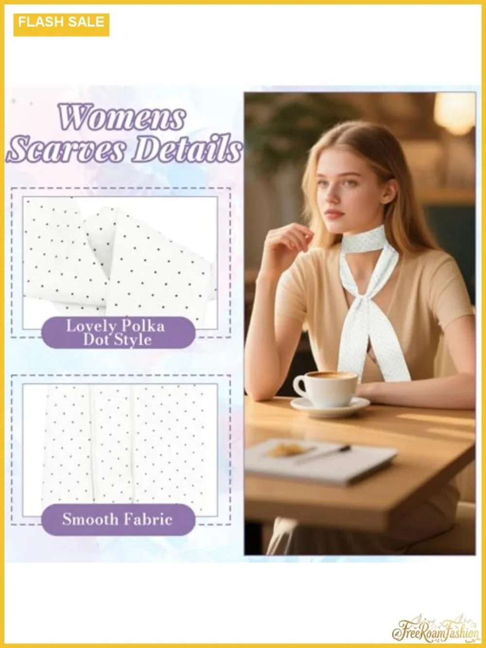 Polka Dot Skinny Scarf for Women Long Wrap Multi-purpose Neck Scarf